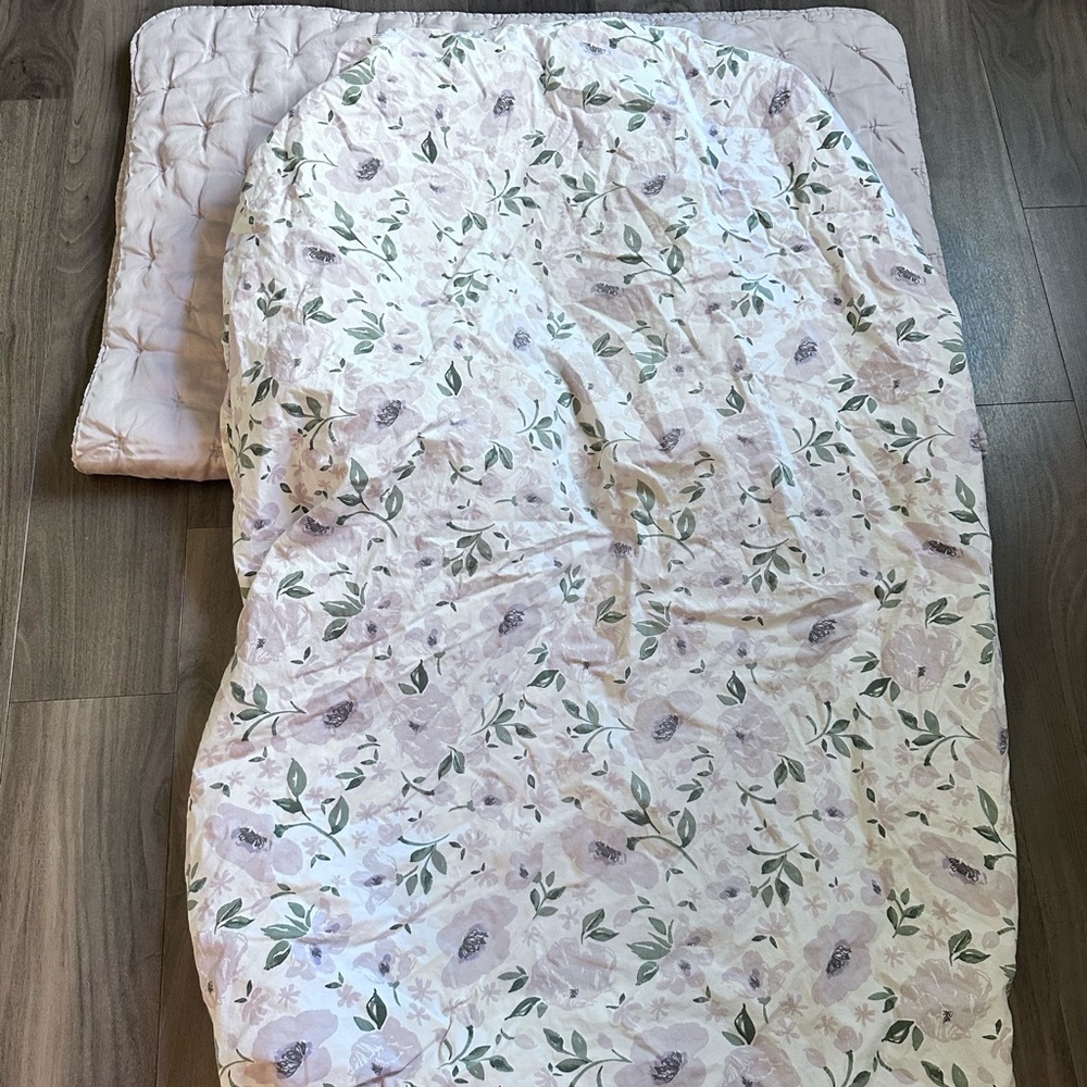Pottery Barn Kids crib set, crib sheet, quit and crib skirt in lavender